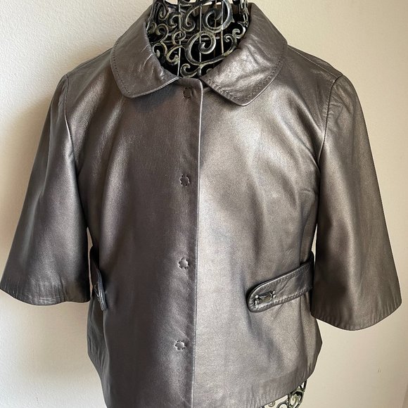Tahari Bronze Lamb Nappa Leather Jacket - Picture 2 of 8